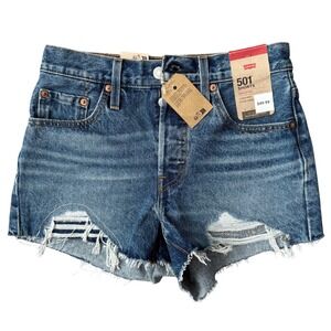 Levi Strauss 501 Denim Shorts Women's Size 24 High Rise Distressed Raw Hem